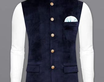 Fluwelen Nehru-jas man, fluwelen Modi-jas heren, handgemaakte bundi-jas voor bruiloft, gilet voor heren, feestkleding Nehru-jas voor Diwali