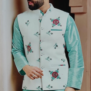 Indian Ethnic Nehru Jacket Kurta Pajama Set, Modi Jacket for Man, Handmade Bundi Jacket, Nehru Jacket for Diwali, Kurta Pajama for Diwali