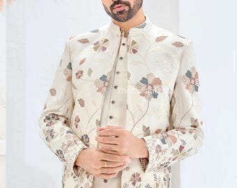Costume Jodhpuri ethnique indien ouvert avec veste et pantalon pour homme, costume Bandhgala de créateur, costume haut de gamme pour marié, costume Jodhpuri pour garçons d'honneur