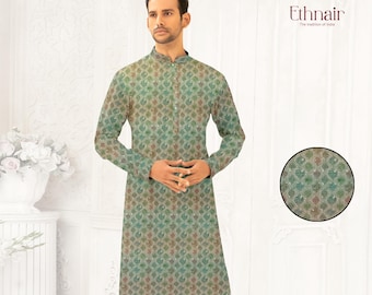 Strukturierte Pailletten Kurta Pyjama Set für Männer, Kurta Payjama für Diwali, Chikankari Kurta Hose für Männer, indische Hochzeit Kurta Pyjama Set