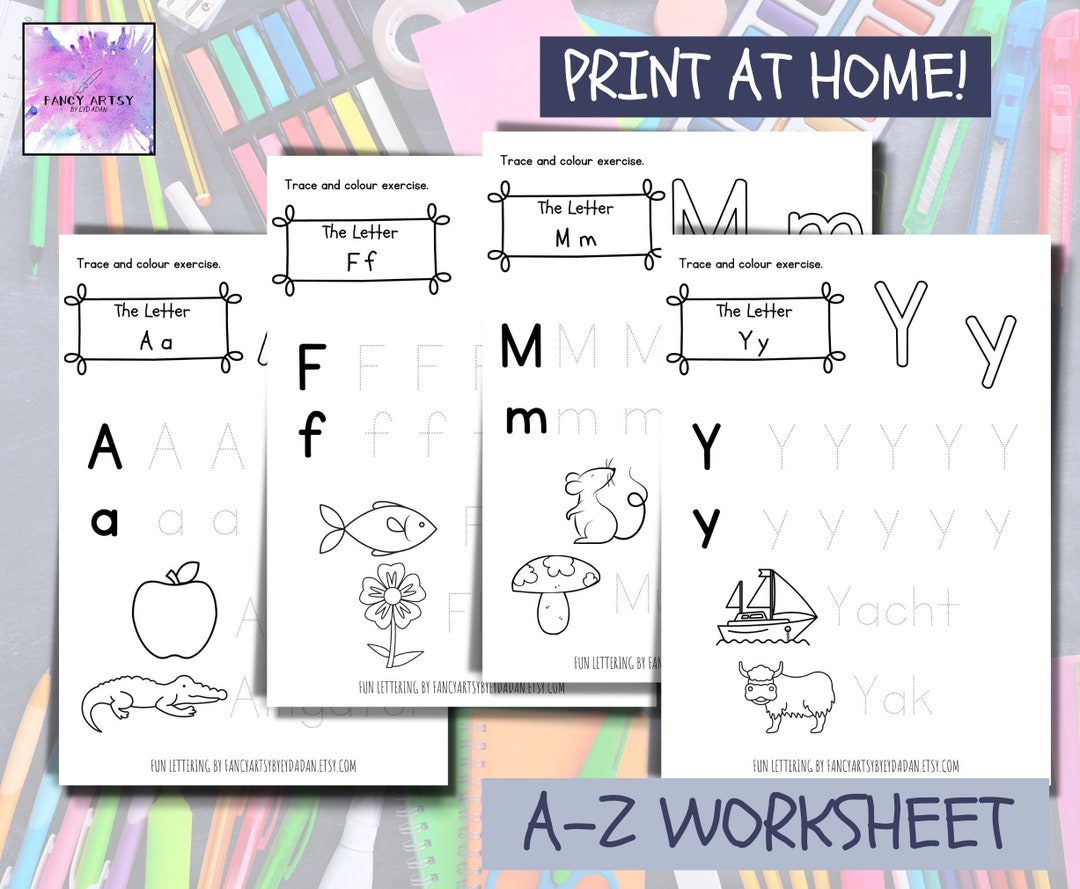 Uid Alphabet Preschool Alphabet Worksheet A-Z: Tracing and Coloring (PDF) - Etsy ...