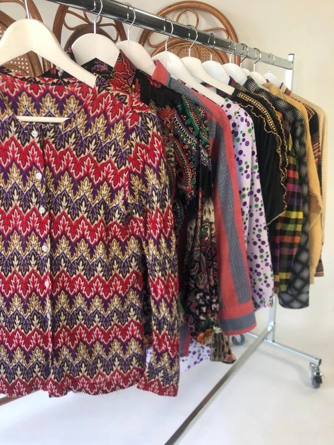 10x Vintage 60's 70's Blouses Mix Bulk Lot Retro Clothing Curated