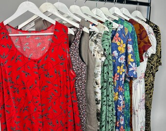 10x Vintage 80’s & 90’s Dresses Mix - Bulk Lot Retro Clothing - Curated Original Vintage Wholesale Bundles to Resell