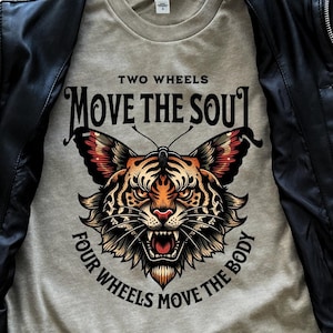 Biker Girl T-Shirt: Lion Butterfly Graphic - Two Wheels Move the Soul