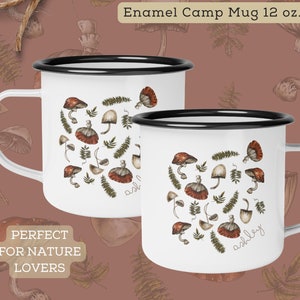 Personalized Cottagecore Mushroom/Fungi - Double-Sided Enamel Camp Cup, Farmcore Aesthetic, Naturecore Decor, Cottage Syle Gift, Forager Mug