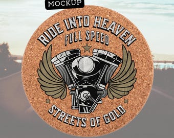 Motorcycle Biker Cork Drink Coasters, Set of 4 or Single, Motorcycle Gift for Him