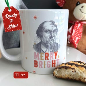 Merry and Bright Grumpy Old Man Funny Christmas - Ceramic Mug 11oz, Sarcastic Holiday Gift, Naughty Christmas Coffee Cup, Gift Exchange Idea