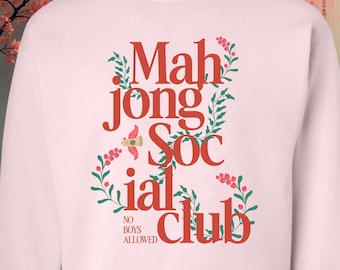 Mahjong Sweatshirt for Women – Pink Mahjong Social Club Crewneck | Mahjong Gift, Game Night Shirt