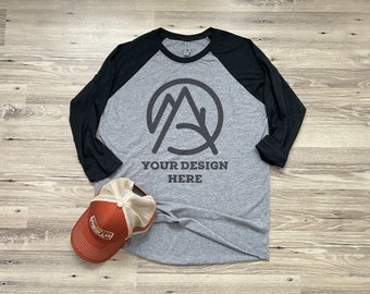 Maqueta de siguiente nivel 6051 Vintage Black Premium Heather, Flat Lay, Maqueta raglán, Descarga digital de maqueta 6051, Sombrero plano de Next Level Raglan