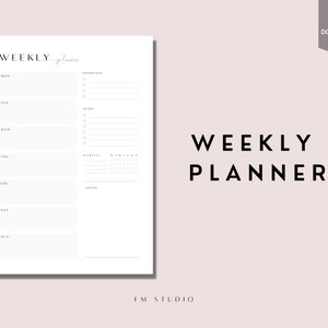 Weekly Planner PDF Printable, A4/A5/US Letter Sizes, Minimalist Weekly To-Do List, Week at a Glance, Digital/Print, Instant Digital Download