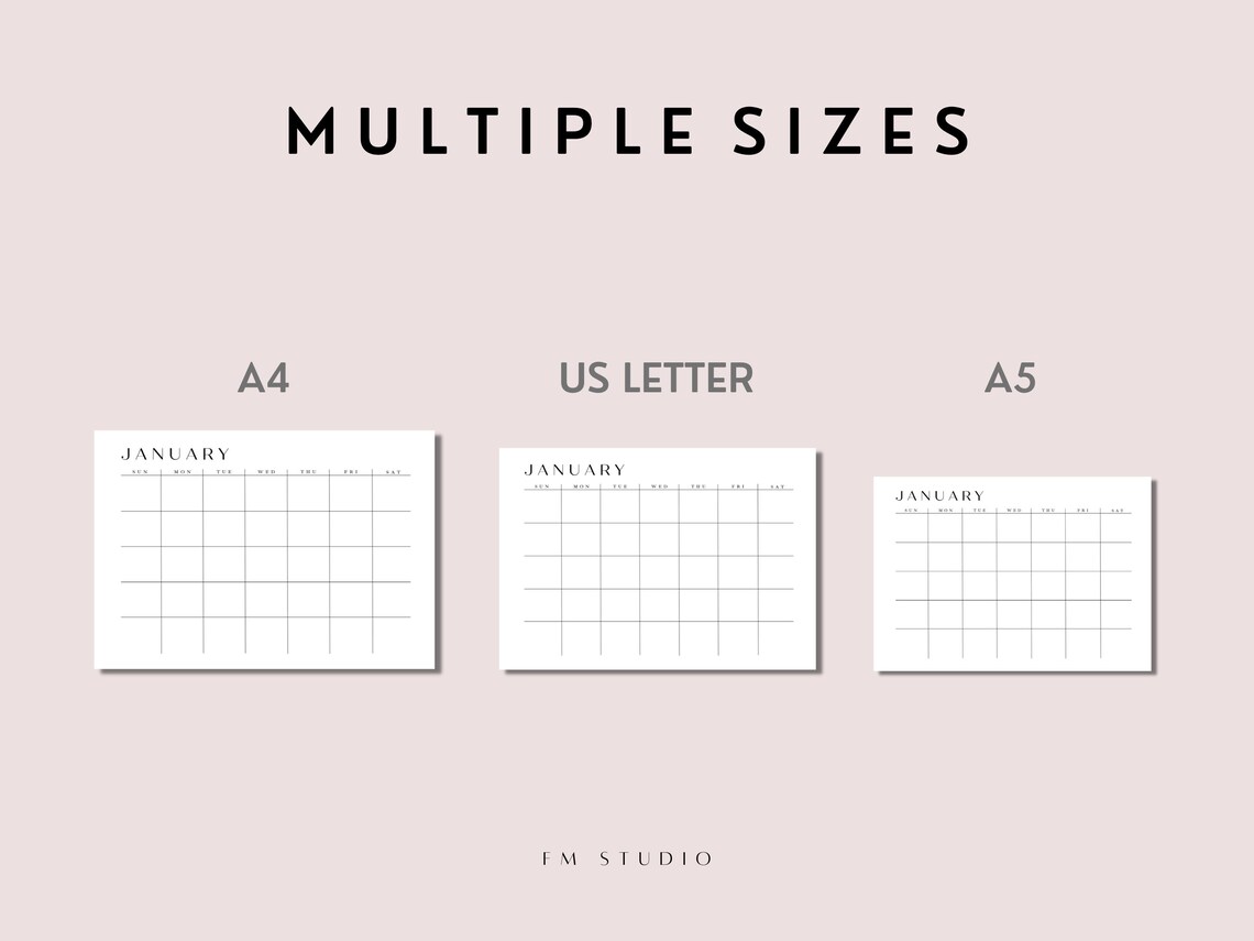 Blank Monthly Calendar PDF Printable, A4/A5/US Letter Sizes, Minimalist ...