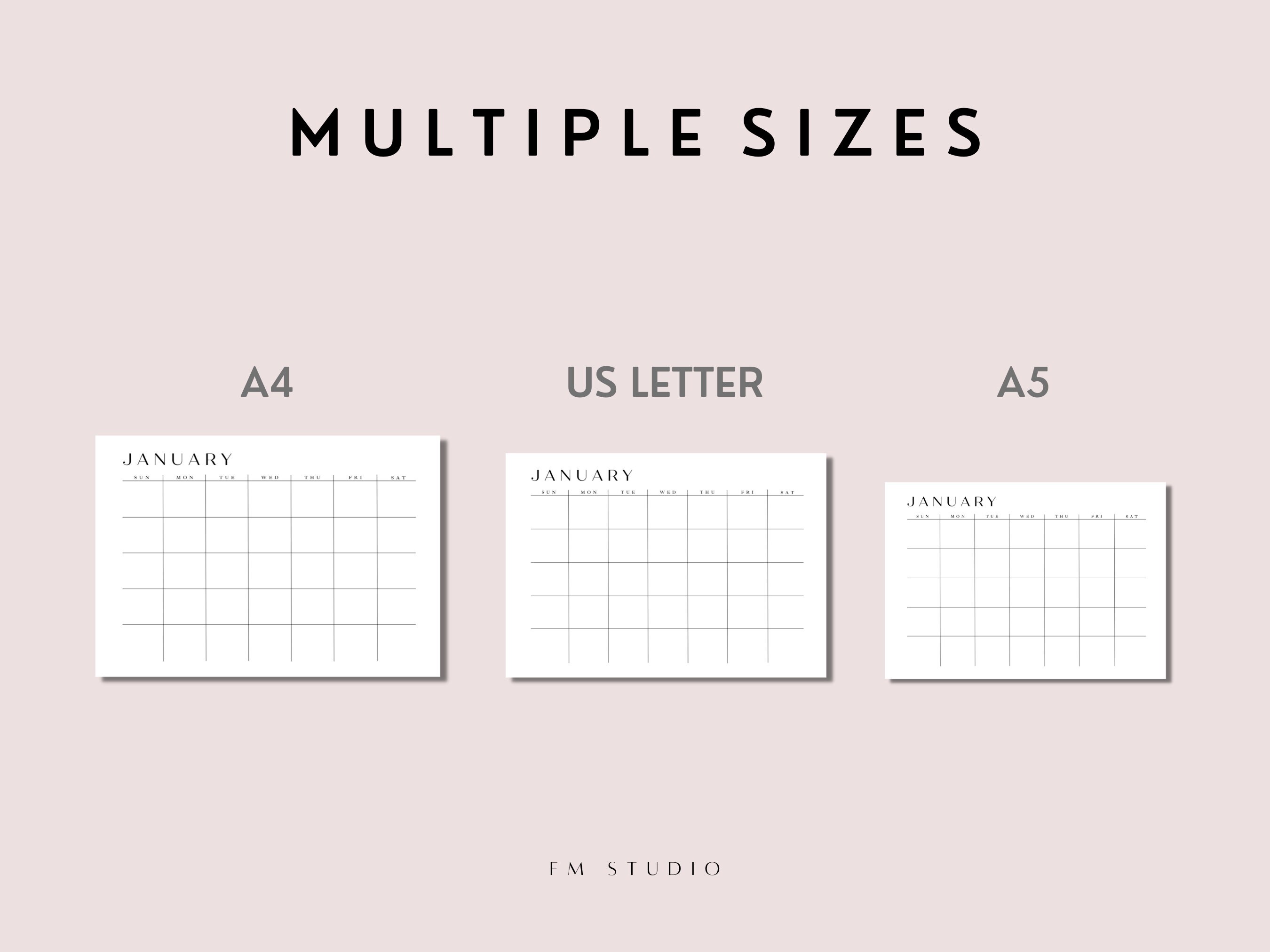 Blank Monthly Calendar PDF Printable, A4/A5/US Letter Sizes, Minimalist ...