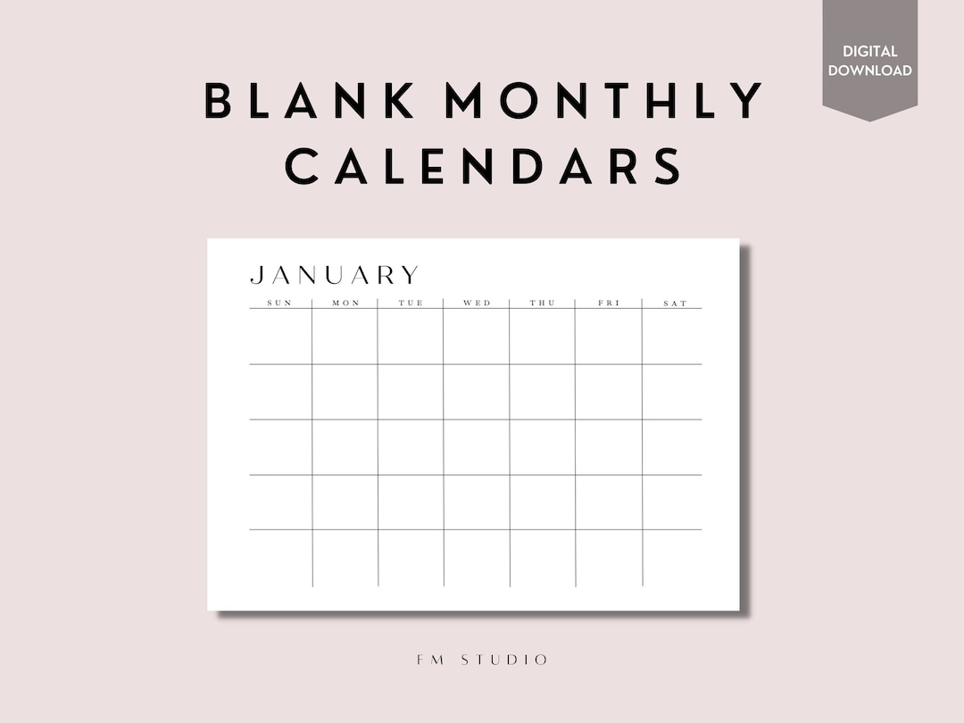 Blank Monthly Calendar PDF Printable, A4/A5/US Letter Sizes, Minimalist ...