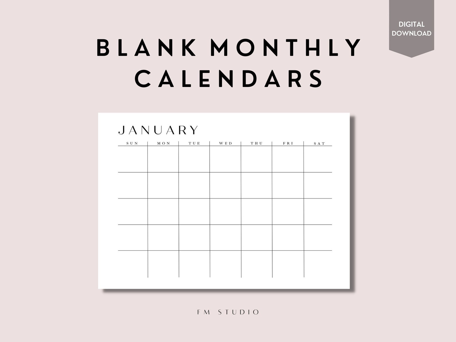 Blank Monthly Calendar PDF Printable, A4/A5/US Letter Sizes, Minimalist ...