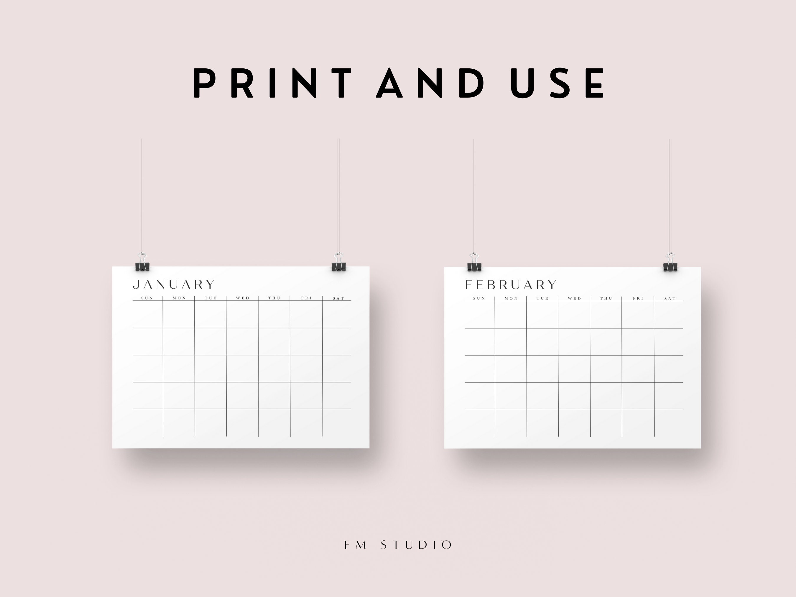 Blank Monthly Calendar PDF Printable, A4/A5/US Letter Sizes, Minimalist ...