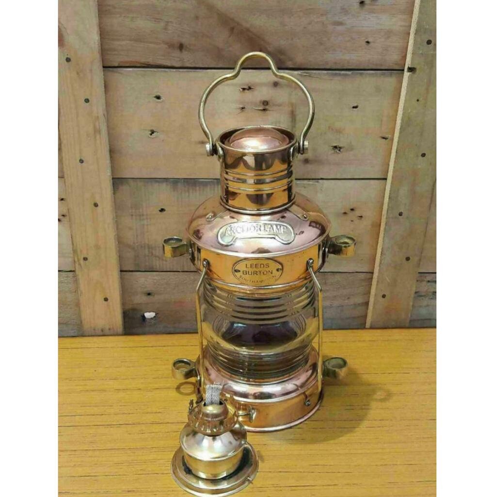 Brass & Copper Anchor Leeds Burton Oil Lamp  Nautical Maritime 14" Ship Lantern 