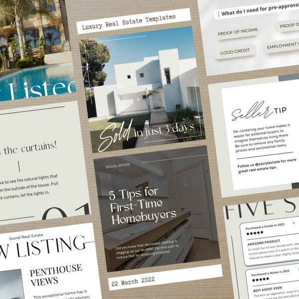 250 Luxury Real Estate Instagram Templates | Real Estate Social Media Templates Posts Canva, Realtor Marketing, Real Estate Agent IG Content