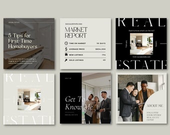 250 Luxury Real Estate Instagram Templates | Real Estate Social Media Templates Posts Canva, Realtor Marketing, Real Estate Agent IG Content