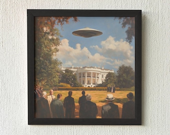 UFO White House Digital Download, Surreal UFO Wall Art Decor, Vintage ufo Wall Art, Retro UFO Wall Art, Ufo Wall Art Digital, Ufo Wall Arte