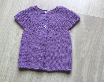 6 month baby knitted short sleeve wool purple bralette, baby top