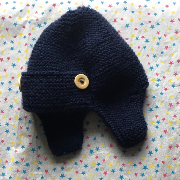 Bonnet aviateur bébé, bonnet bébé, bonnet laine tricoté main, bonnet aviateur bleu, cache oreilles