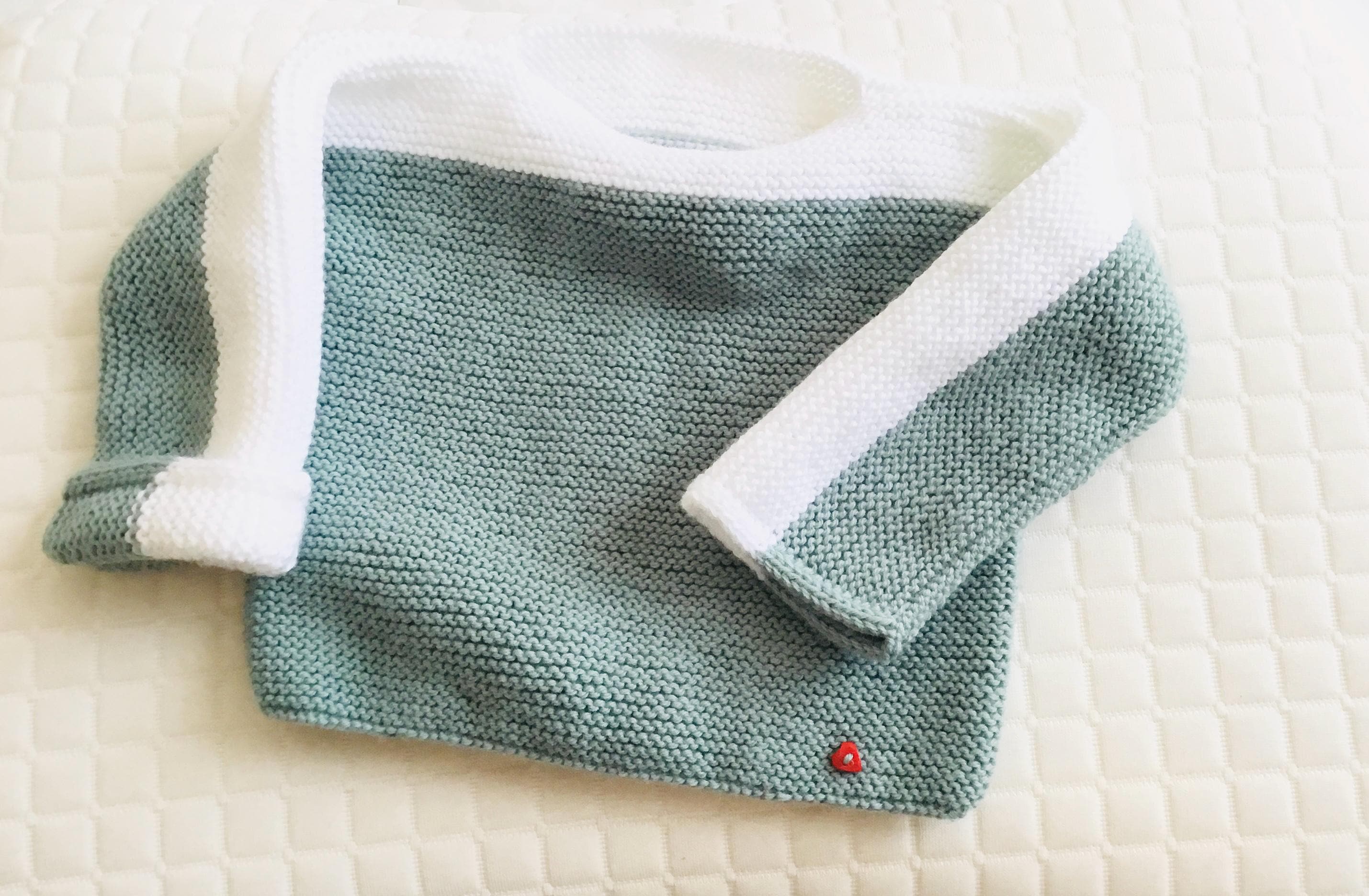 Pull En Laine Tricoté Main Pour Bébé 18 Mois - Vert, Crème, Miel - Neuf