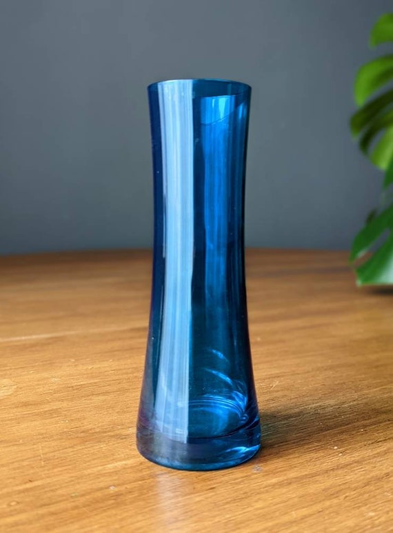 Vintage Turquoise Blue Coloured Glass Vase Etsy UK