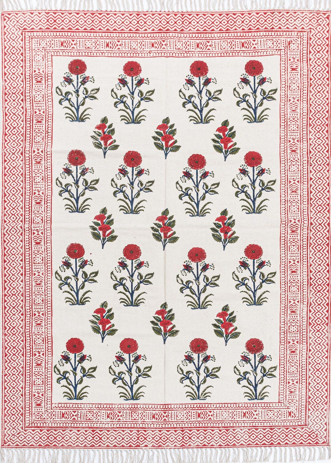 Handmade Block Printed Cotton Rug – Floral Dhurrie, Boho Home Decor - Etsy