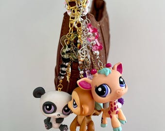 Llavero de iguana, panda, mono y jirafa de Littlest Pet Shop • Colgante para bolso de animales salvajes estilo Kawaii Y2K • Idea de regalo vintage hecha a mano