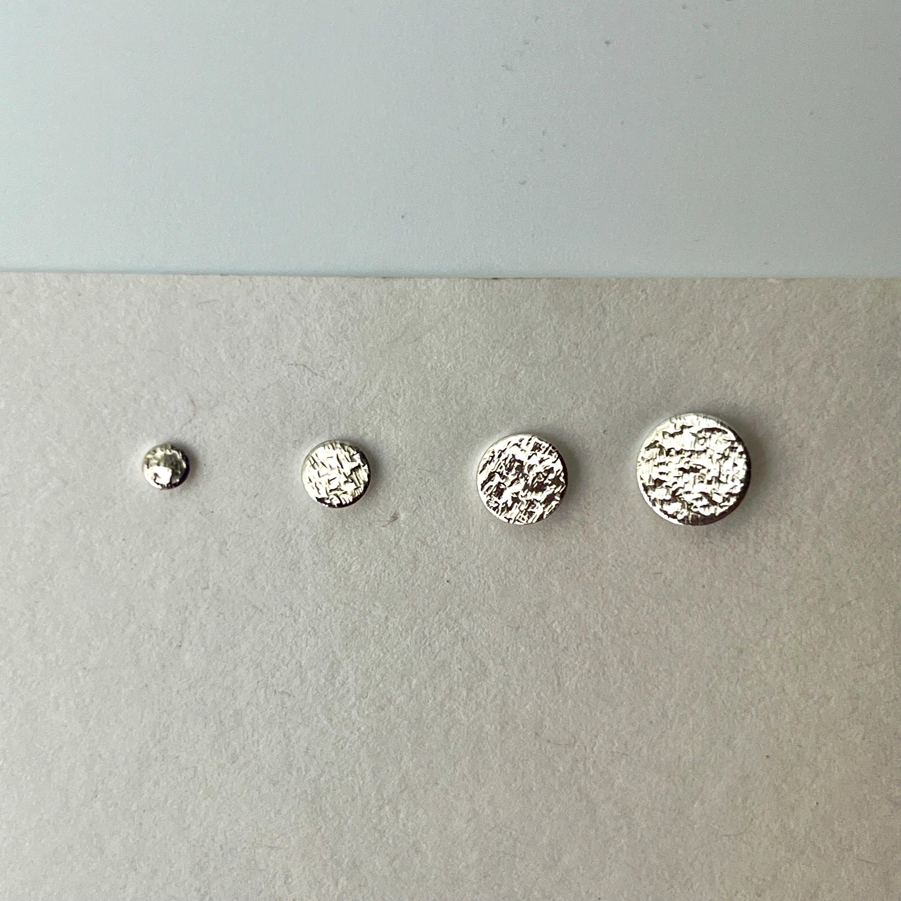 Sterling Silver Hammered Dot Stud Earrings/Textured Disk Circle Post Earrings/925 Simple Plain Minimalist Earrings/Dress Code Approved Studs