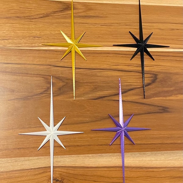 Mid Century Modern Elongated Pointed Starbursts - 3D Printed in Black, Gold, and White (Sizes: Small, Medium, Large, and 3-Pack Option)