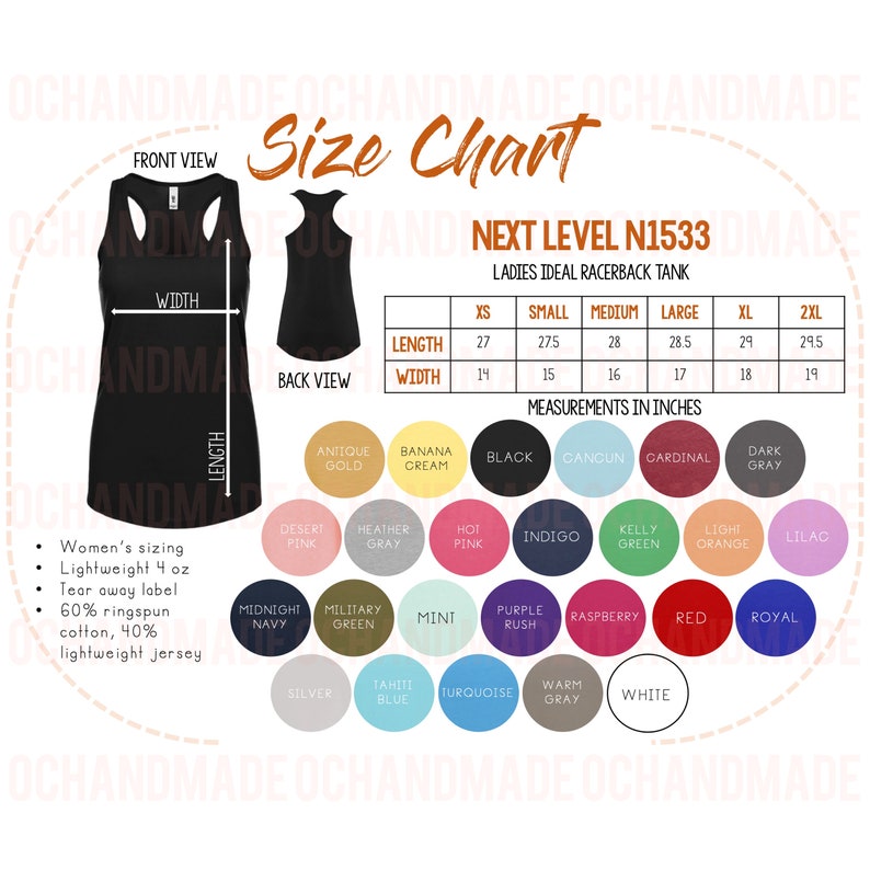 Next Level 1533 Size and Color Chart Next Level Ladies - Etsy