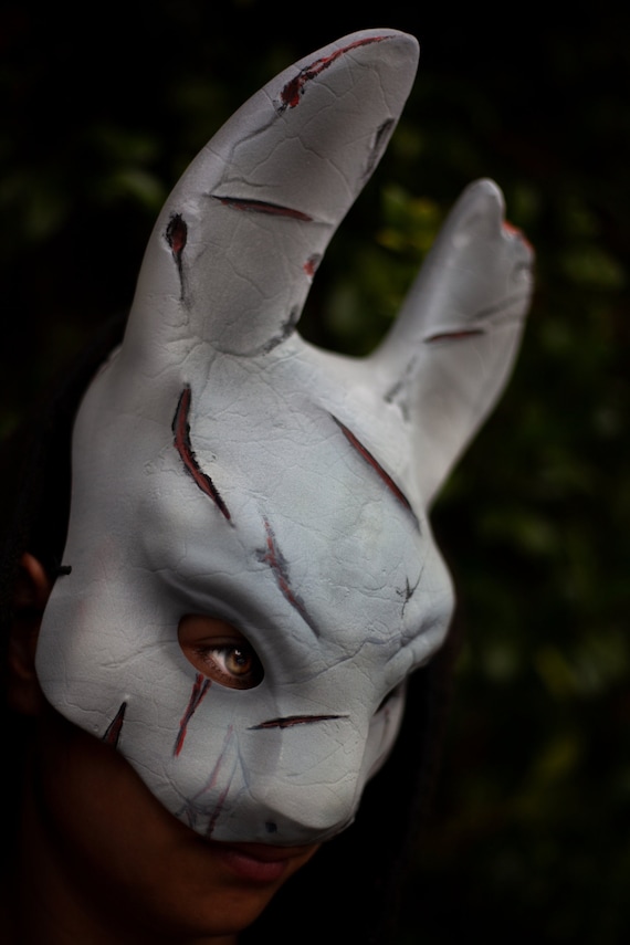 thumbnail interactive-video image 1 of Scary Rabbit Half Face Mask With Big Teeth - Latex Halloween Costume Accessory 1 of 5