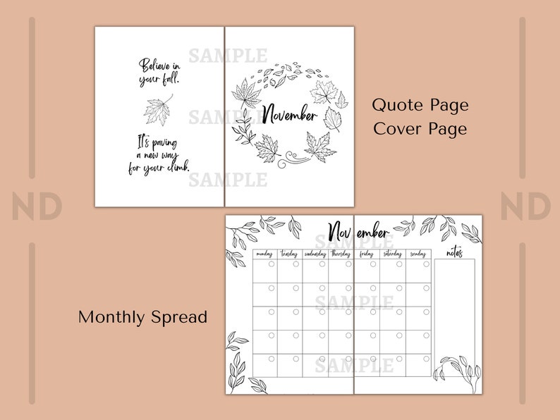 November Printable Bullet Journal Spread - Etsy