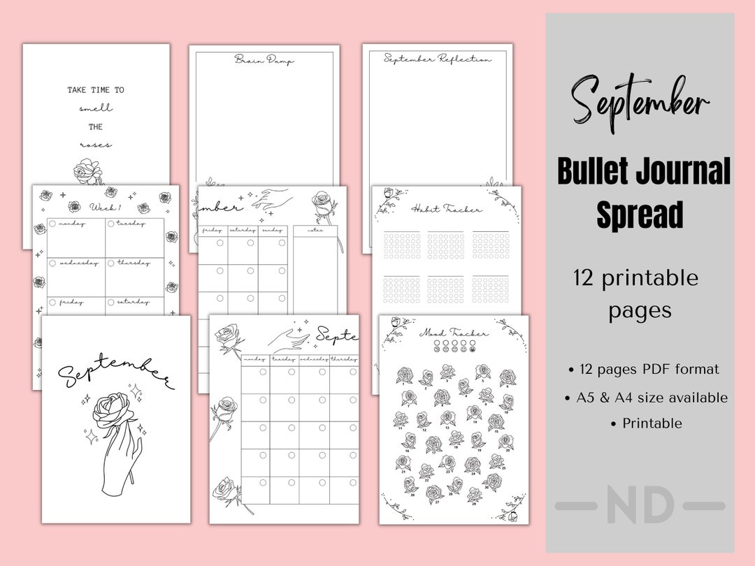 September Printable Bullet Journal Spread - Etsy