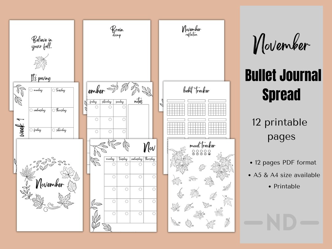 November Printable Bullet Journal Spread - Etsy