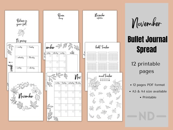 November Printable Bullet Journal Spread | Etsy