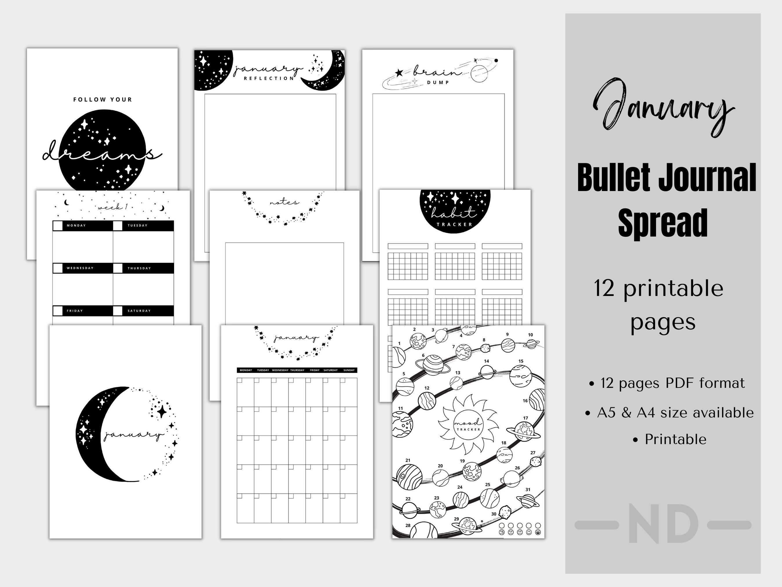 January Printable Bullet Journal Spread - Etsy