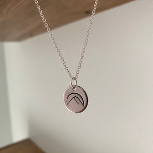 Engraved Necklace for Women - Silver Necklace - Jewelry - Mountain Sunset