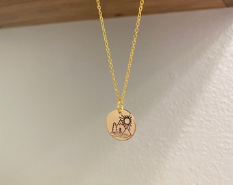 Engraved Necklace for Women - Gold Necklace - Jewelry - Mountain Sunrise
