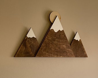 Wood Mountain Hanging Wall Art - Mountain with Snow Covered Peaks - Wood Mountain Decor - Mountain Nursery