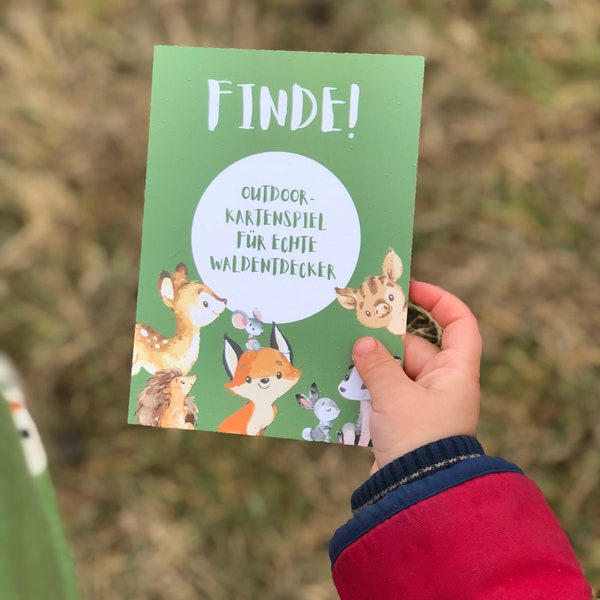 FINDE! Outdoor-Kartenspiel für echte Waldentdecker - Suchspiel /Naturbingo / Schatzsuche/Kindergeburtstag/Waldtiere/Fuchs