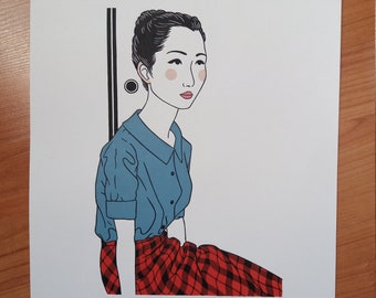 Michiko Hirayama I (Le Goût du saké - 1962) – Linogravure gravée et imprimée à la main – handmade linocut print