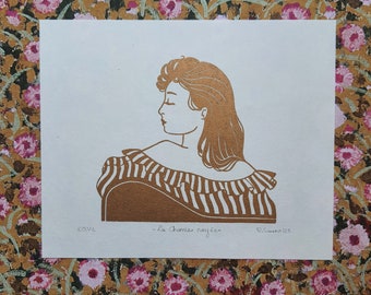 La Chemise rayée – Linogravure gravée et imprimée à la main – handmade linocut print