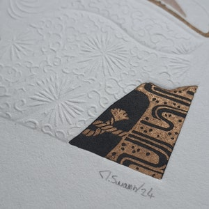 Apparition Linogravure gravée, embossée et imprimée à la main handmade linocut and embossed print image 6
