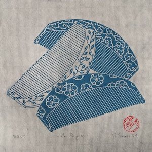 Les Peignes – Hand-printed and engraved linocut – handmade linocut print