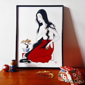 The Toilet – Hand-printed and engraved linocut – handmade linoprint