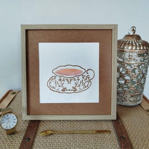 Tea Time – Handmade linocut and embossed print