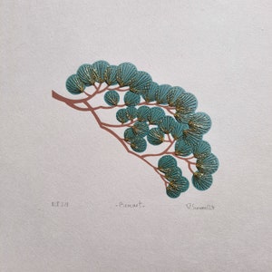 Broccato - Linoleografia incisa, stampata e ricamata a mano - Linoleografia fatta a mano e stampa ricamata