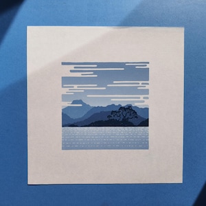 Yama Mizu - handmade reduction linocut print